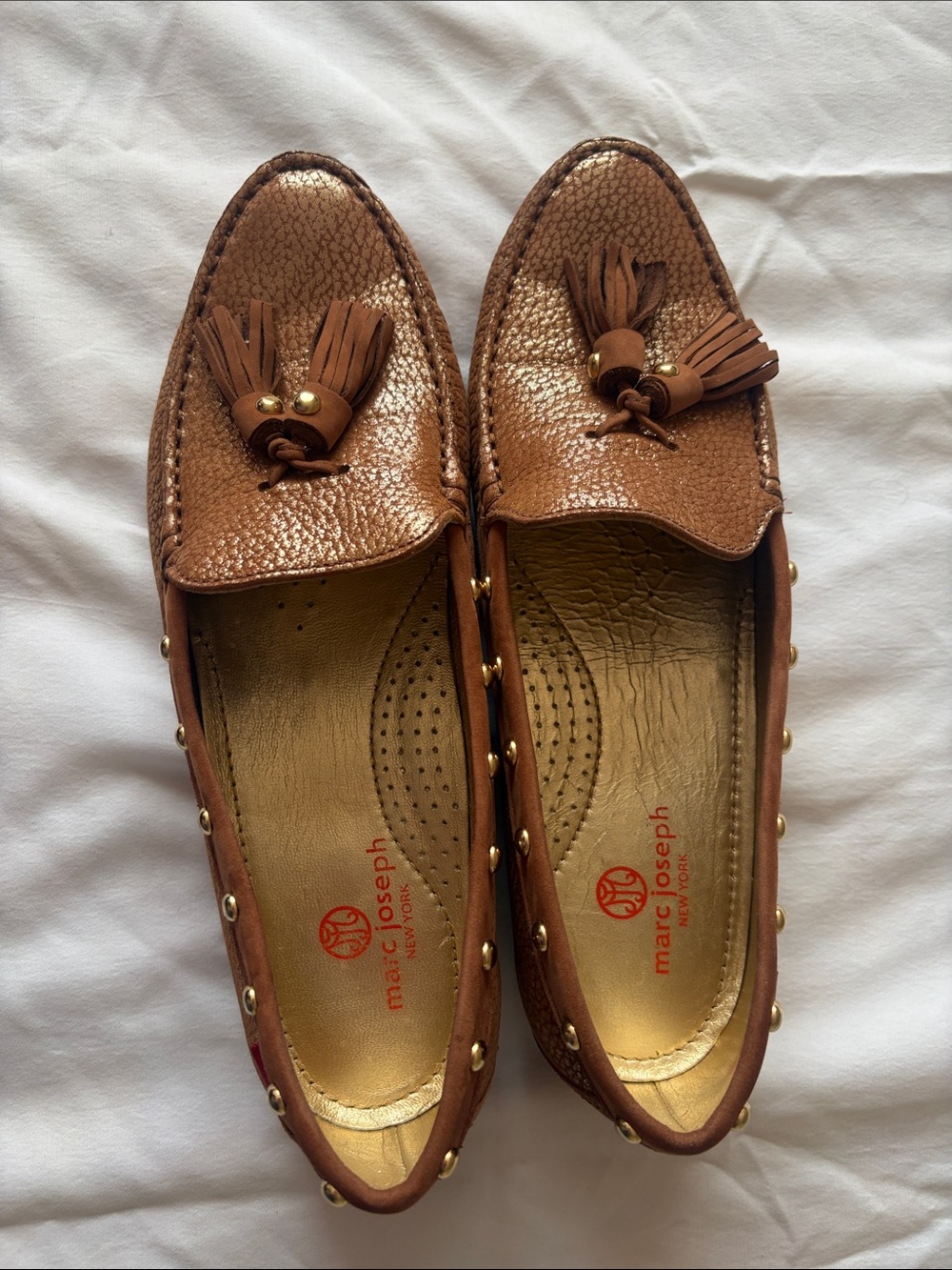 Marc Joseph Bronze Metallic Tassel Loafers